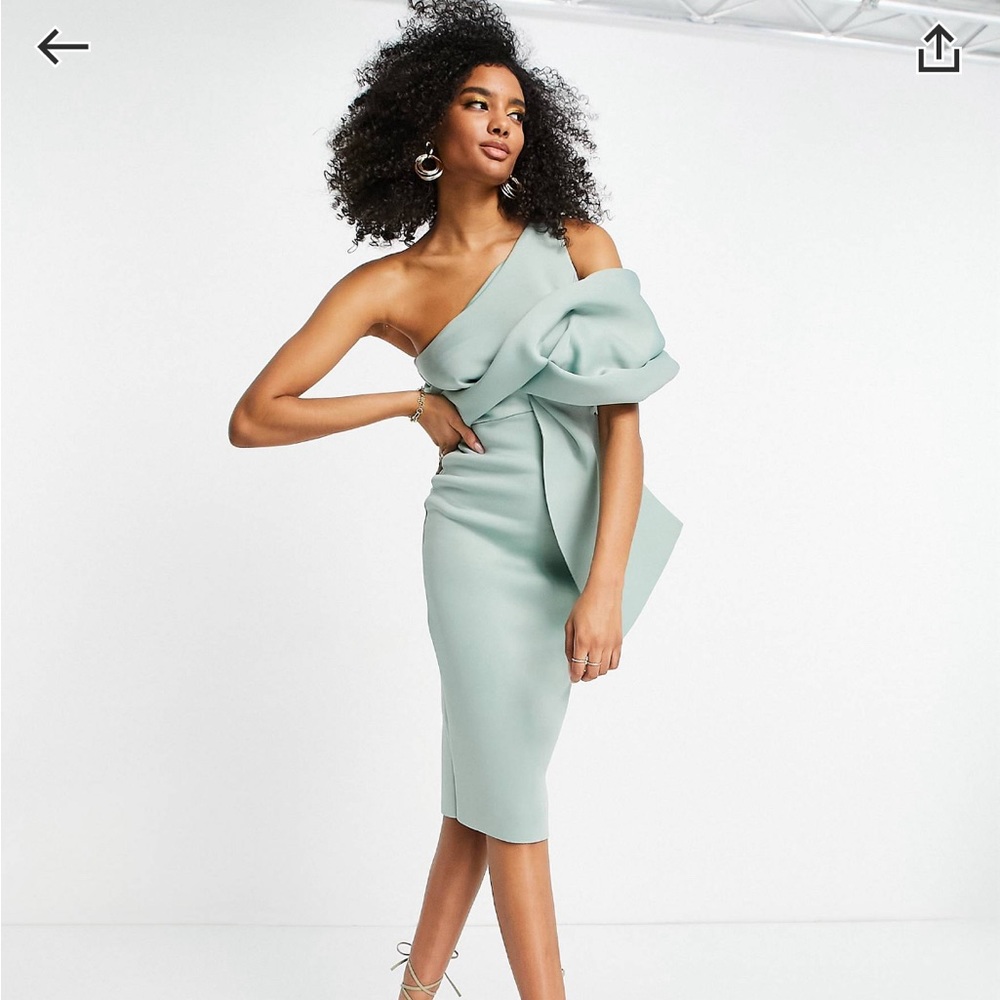 ASOS peekaboo shoulder tuck MIDI pencil dress with slit at the back